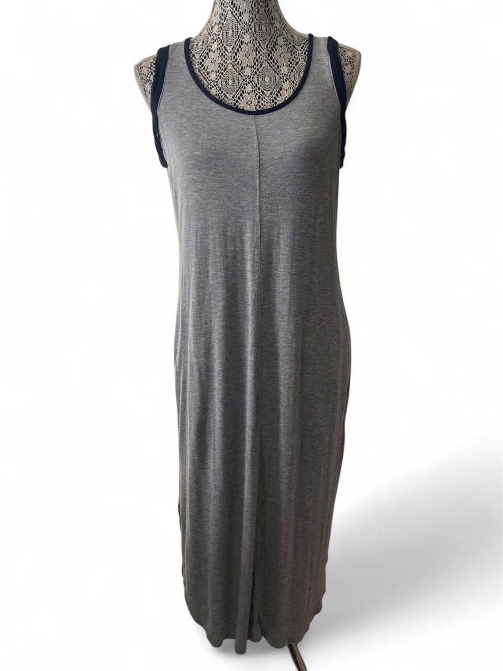 Philosophy Grey Maxi Tank Dress with Navy Trim
